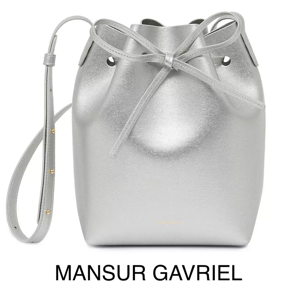 Mansur Gavriel Silver Metallic Mini Bucket Bag